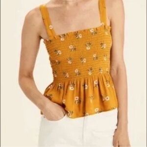 American Eagle Yellow Floral Smocked Tank Top